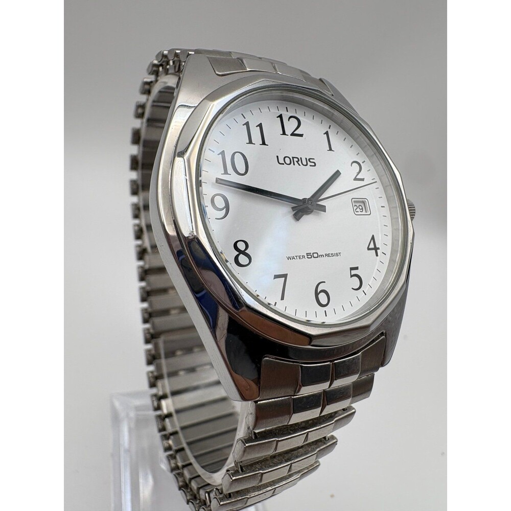 Lorus Men's Watch White Dial Date Stainless Steel VX32-X207